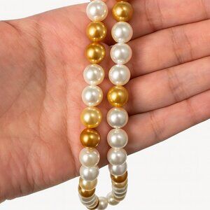 Multicolor Pearl Necklace | 43 Beads 10mm | Faux Pearls in White & Gold